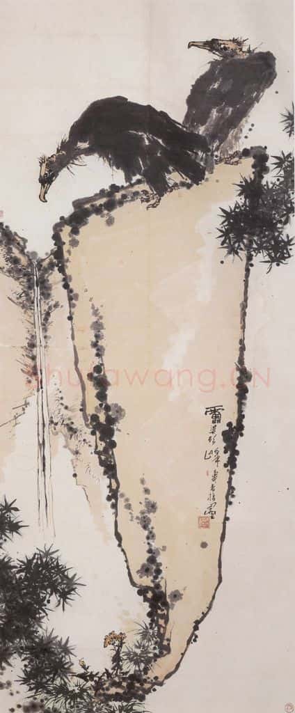 1960年代 潘天寿《雄视图轴》书画作品