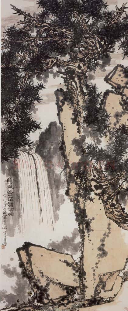 1964年 潘天寿《暮色劲松图轴》书画作品