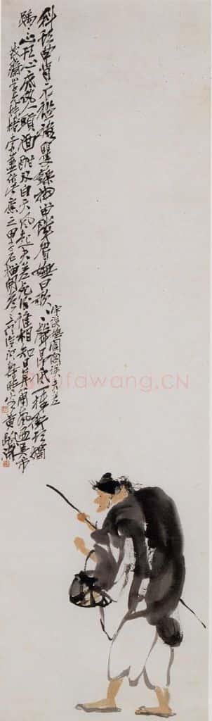 1924年 潘天寿《行乞图轴》书画作品