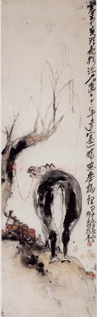 1924年 潘天寿《垂杨系马图轴》书画作品