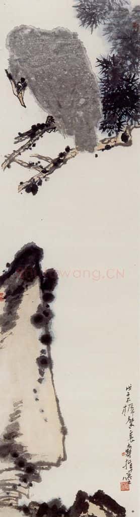 1948年 潘天寿《松鹰图轴》书画作品