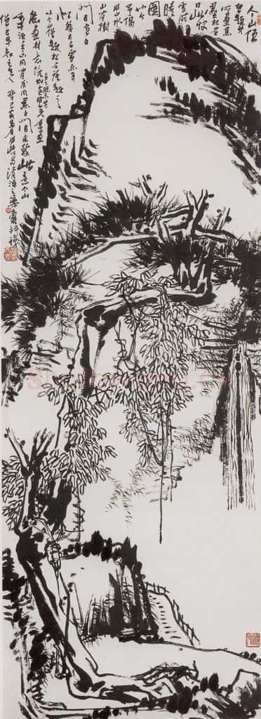 1953年 潘天寿《焦墨山水图轴》书画作品