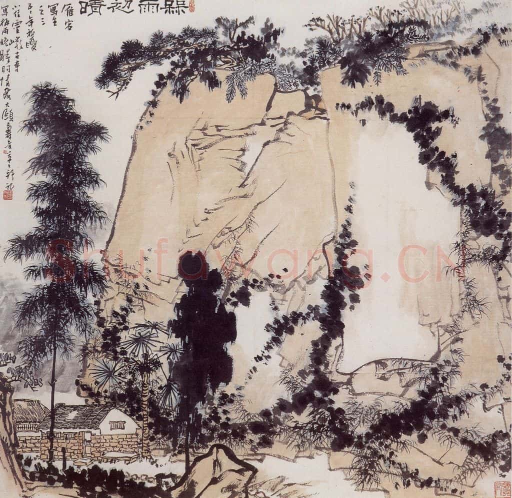 1955年 潘天寿《梅雨初晴图轴》书画作品