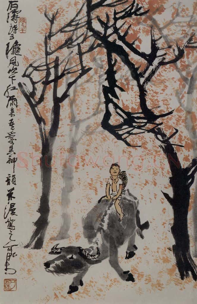 1980年 李可染《霜叶红雨图》书画作品