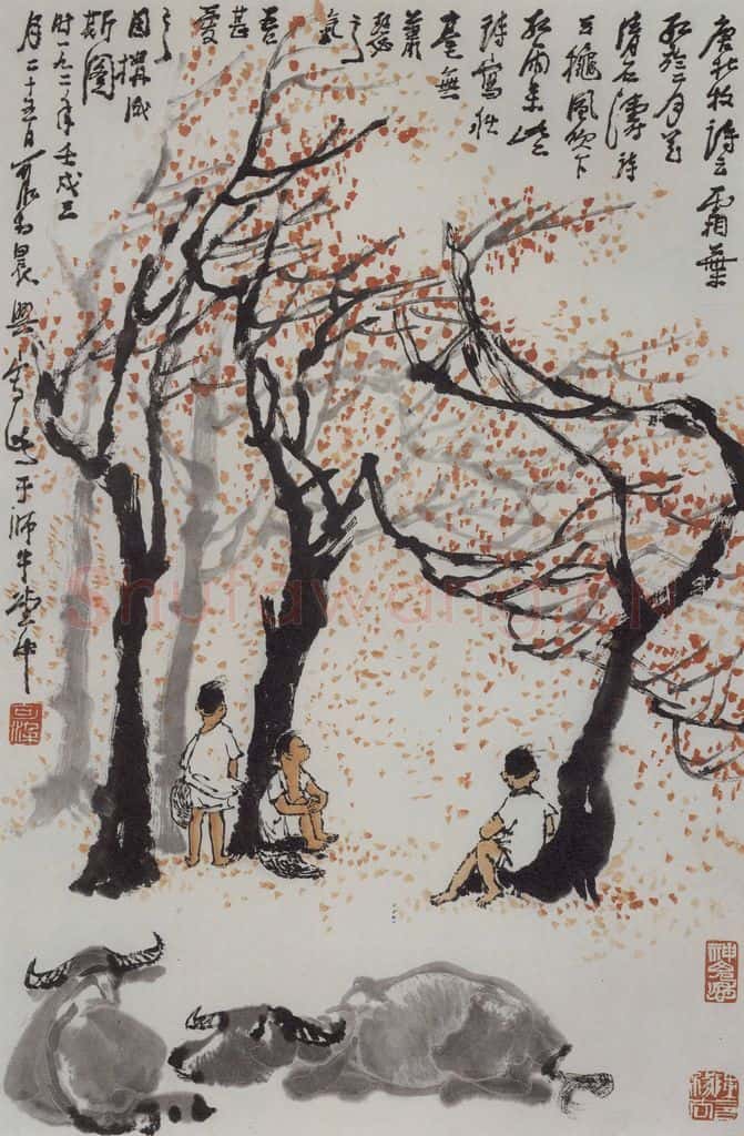 1982年 李可染《霜叶红于二月花》书画作品