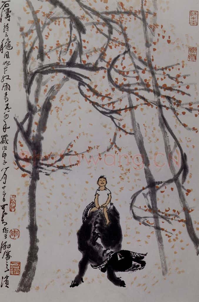 1984年 李可染《秋风吹下红雨来》书画作品