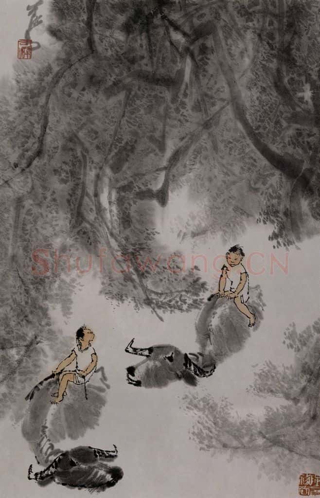 1984年 李可染《榕下渡牛图》书画作品