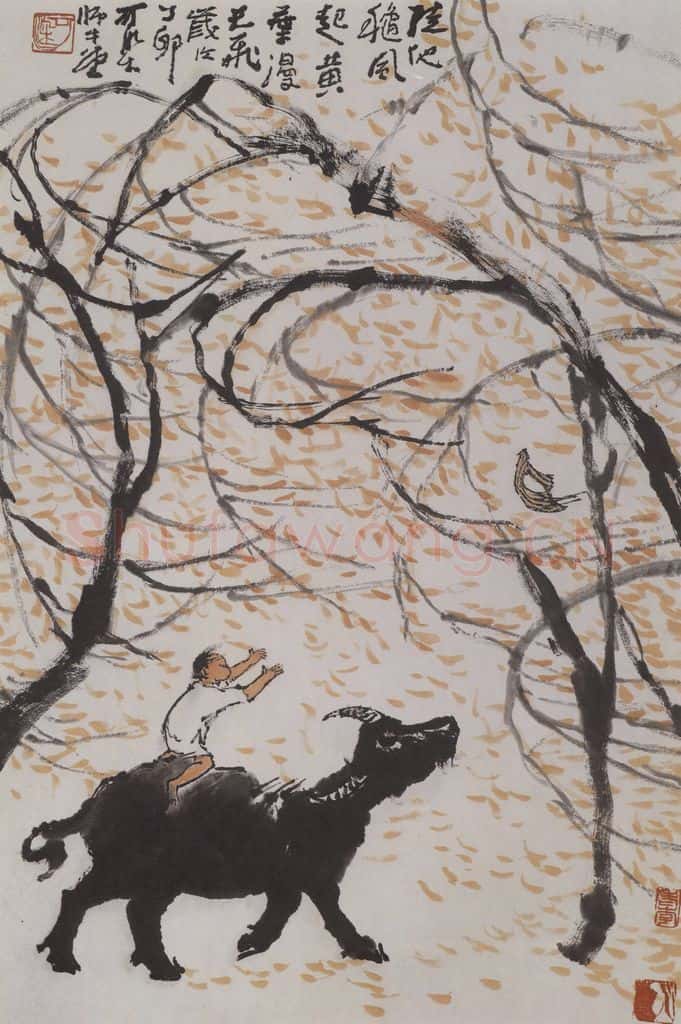 1987年 李可染《秋风徒起图》书画作品
