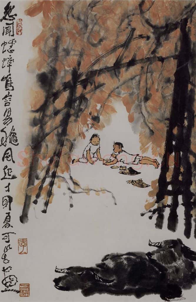 1987年 李可染《忽闻蟋蟀鸣容易秋风起》书画作品