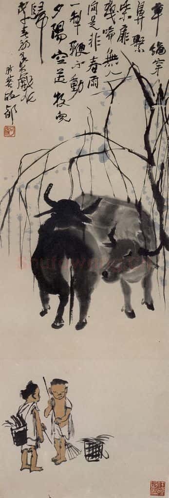 1948年 李可染《双牛图》书画作品