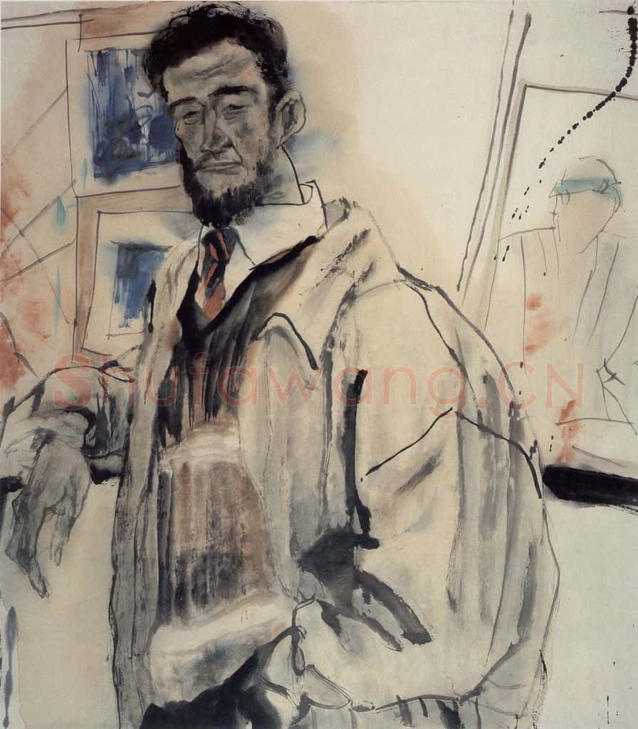 1991年 刘国辉《留胡子的青年》书画作品