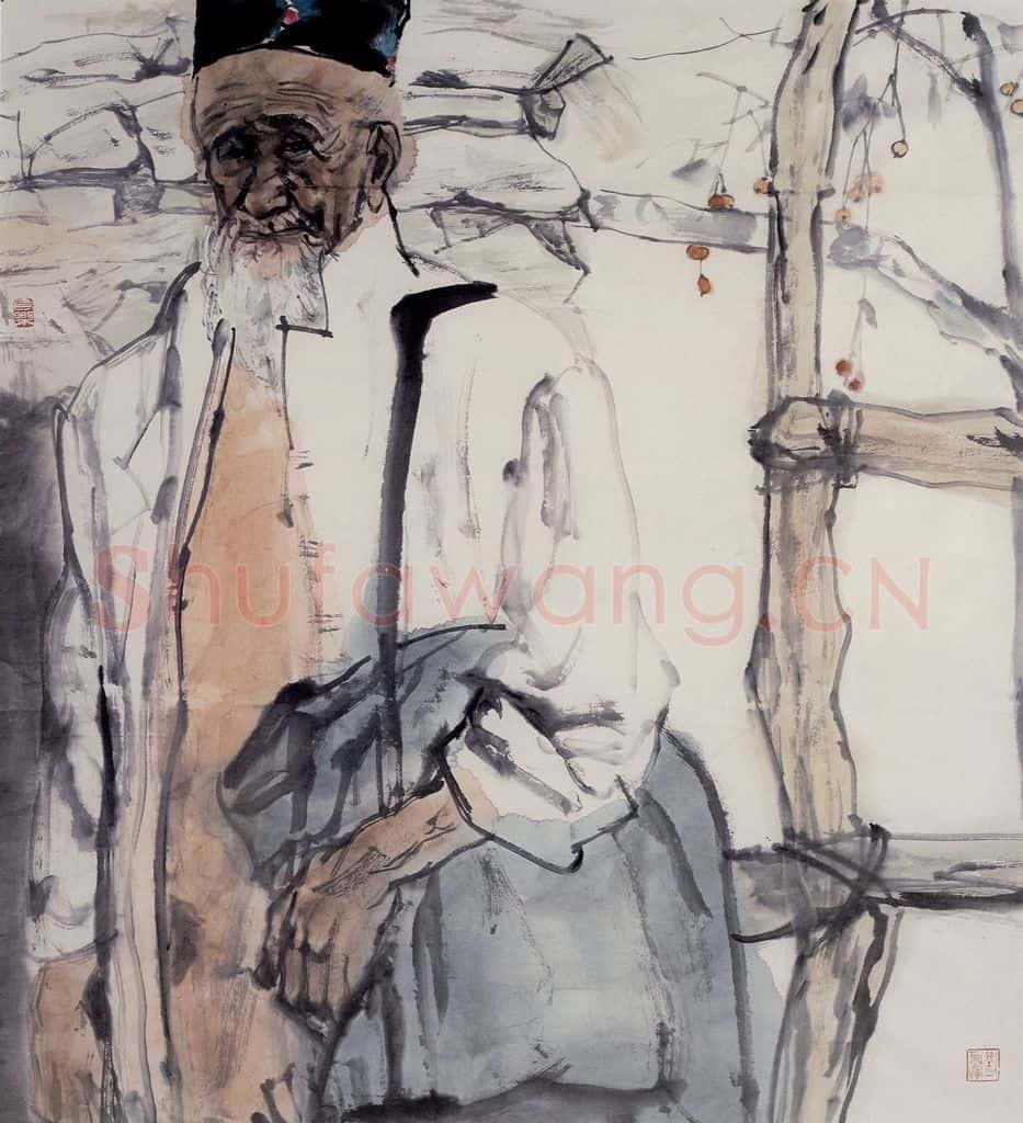 1991年 刘国辉《赶巴扎的人》书画作品