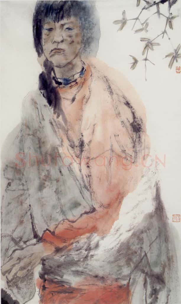 1991年 刘国辉《眉间有痣的青年》书画作品