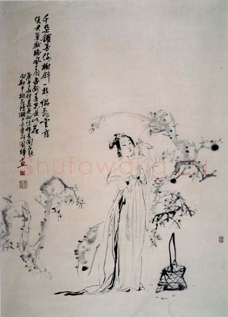 1989年 刘国辉《桃花诗图》书画作品