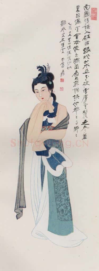 张大千《执扇仕女》书画作品