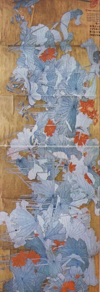  张大千《朱荷通景屏》书画作品