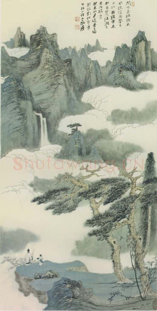 张大千《松壑策杖》书画作品