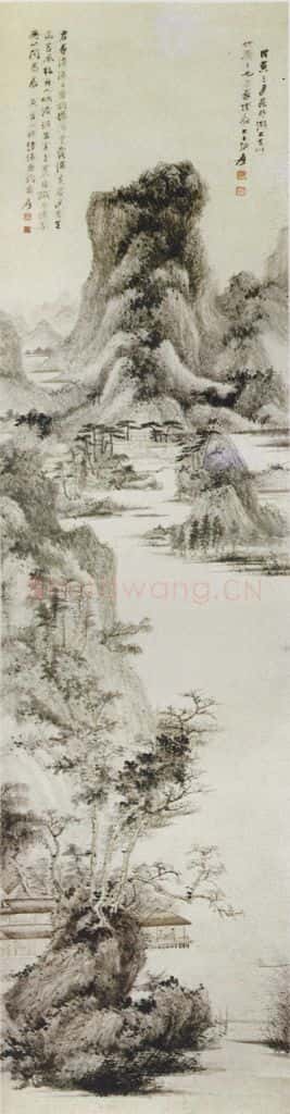  张大千《仿黄鹤山樵清渰垂钓图》书画作品