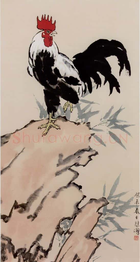 现代 徐悲鸿 雄鸡图轴 书画作品