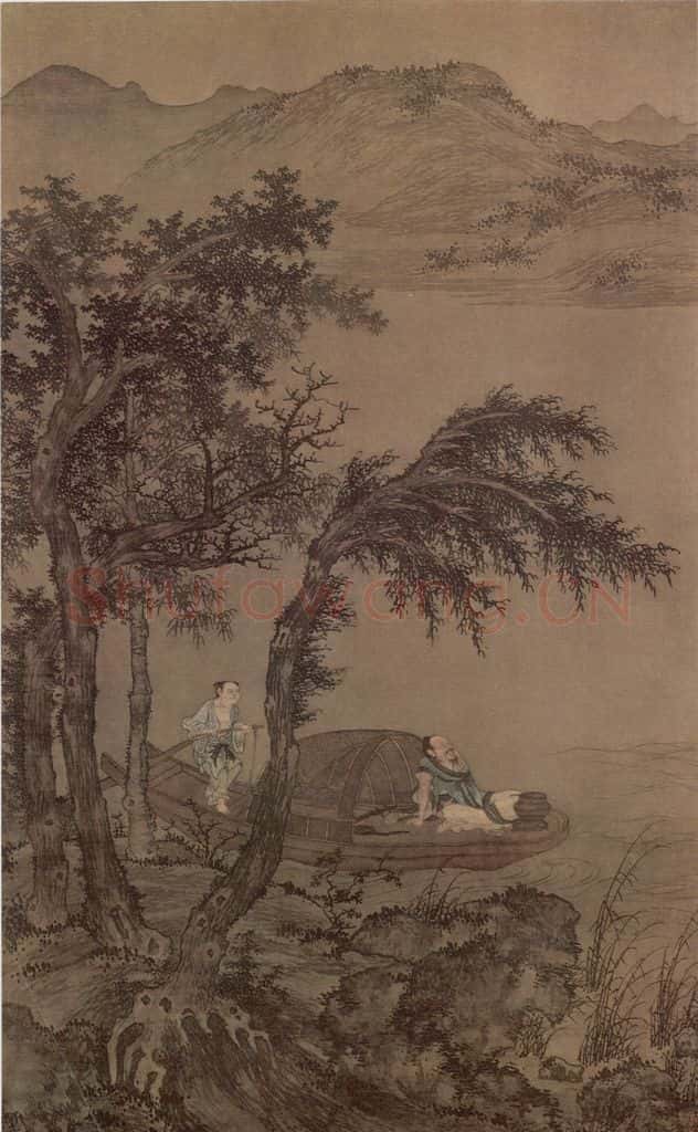 元 盛懋 秋舸清啸图轴 书画作品