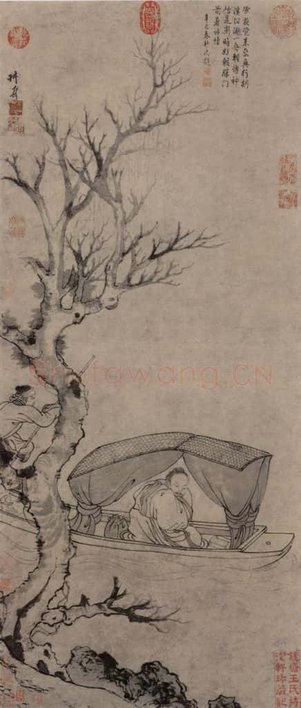元 张渥 雪夜访戴图轴 书画作品