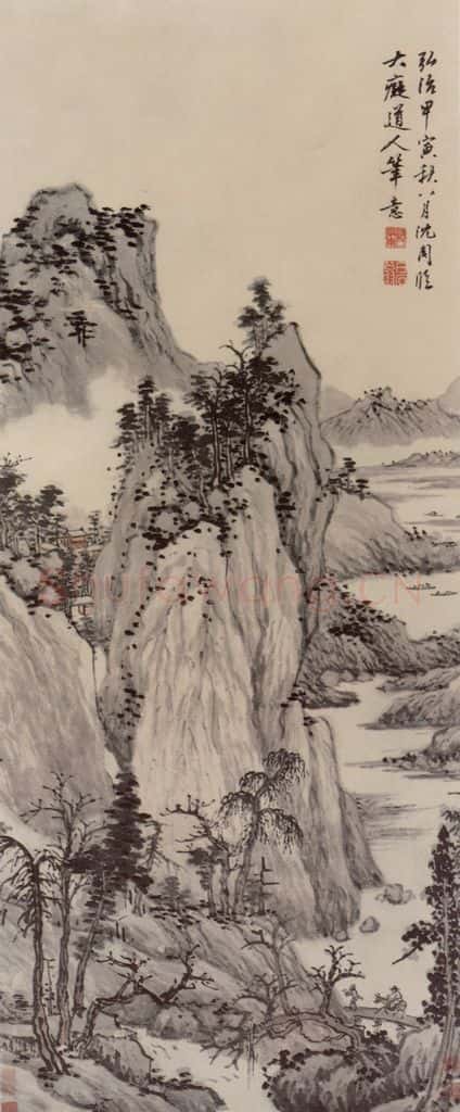 明 沈周 仿大癡山水图轴 书画作品