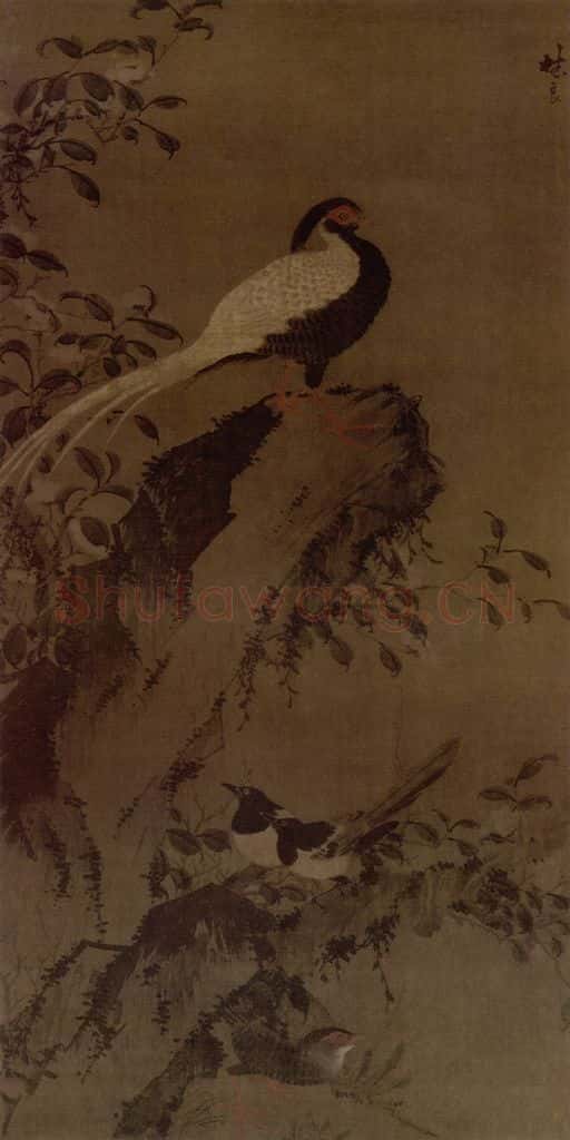 明 林良 山茶白羽图轴 书画作品