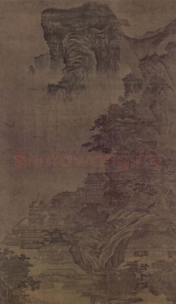 宋 佚名 溪山楼观图轴 书画作品