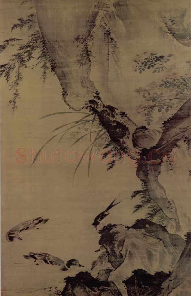 明 吕纪 浴鳧图轴 书画作品
