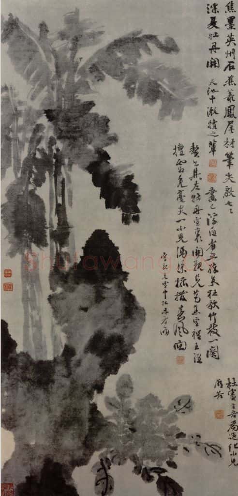 明 徐渭 牡丹蕉石图轴 书画作品