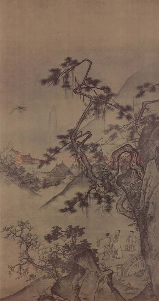 宋 佚名 山楼来凤图轴 书画作品