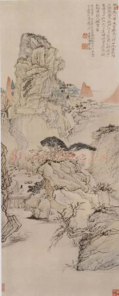 清 原济 细雨虬松图轴 书画作品