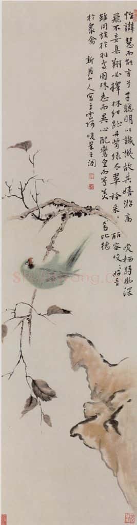 清 华嵒 秋枝鹦鹉图轴 书画作品