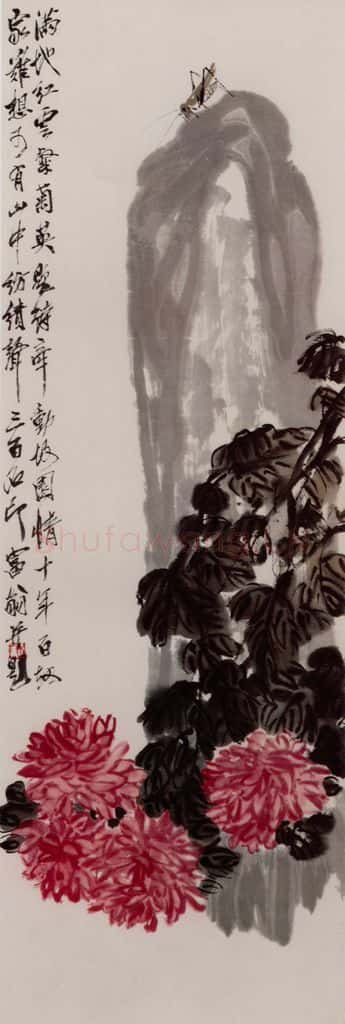 现代 齐璜 秋虫菊石图轴 书画作品