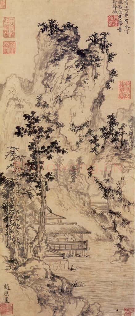元 赵原《溪亭秋色》书画作品