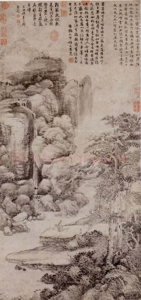 元 倪瓒《合作山水》书画作品