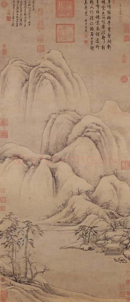元 曹知白《群峯雪霁》书画作品
