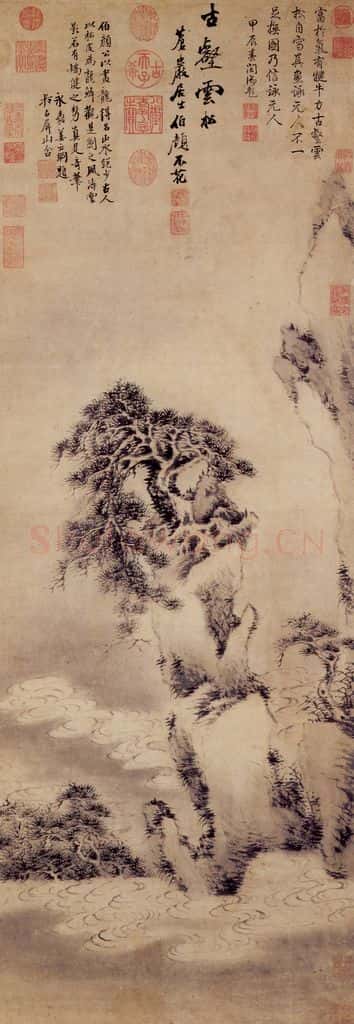 元 巴颜布哈《古壑云松图》书画作品