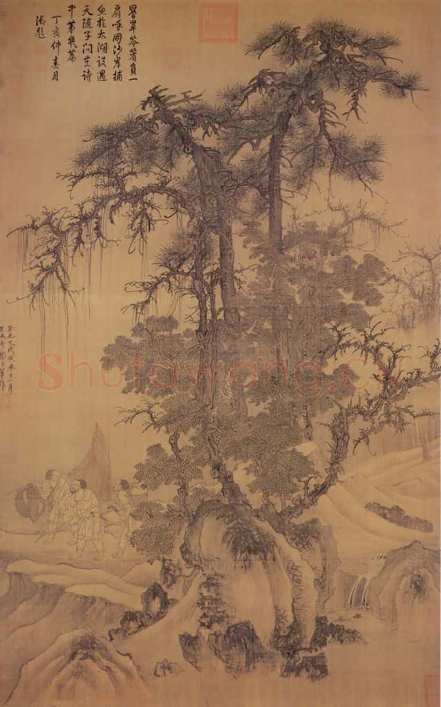 元 唐棣《霜浦归渔图》书画作品