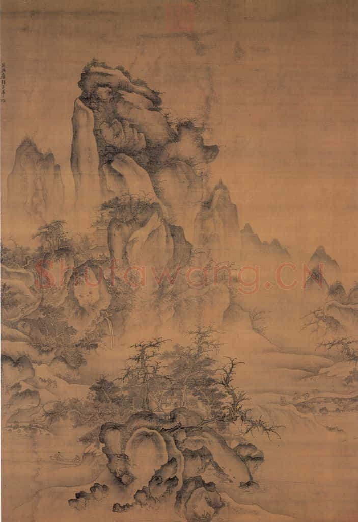 元 唐棣《仿郭煕秋山行旅》书画作品