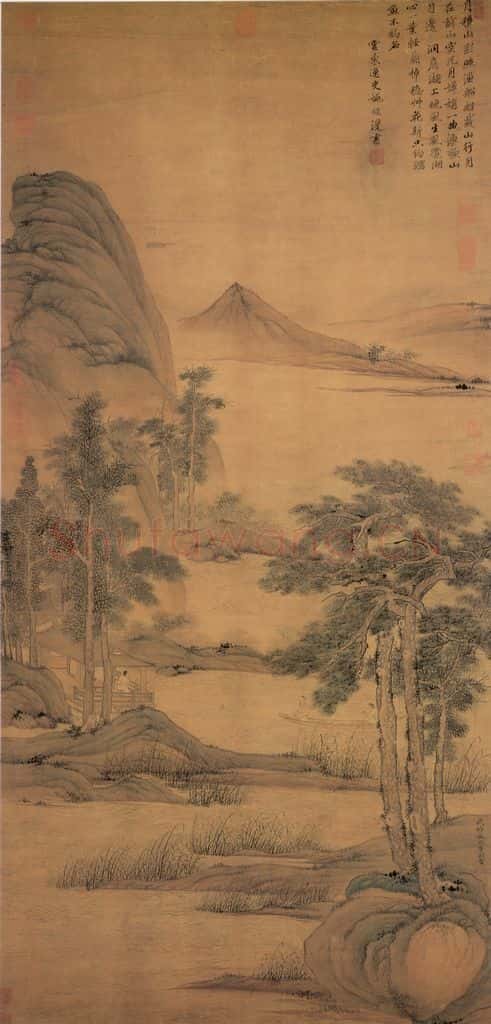 元 盛懋《画松溪泛月》书画作品