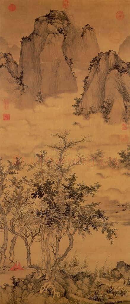 元 盛懋《秋林高士图》书画作品