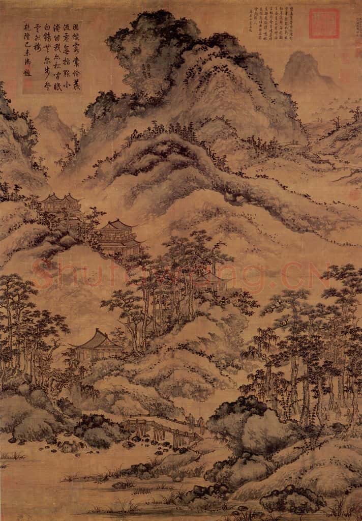 元 陆广《仙山楼观》书画作品