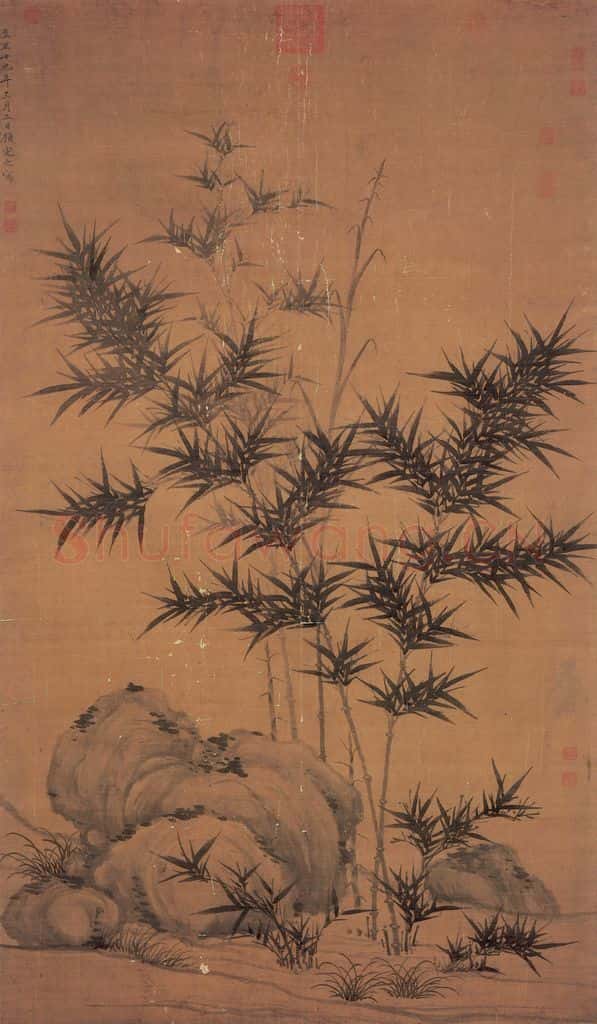 元 顾安《竹石》书画作品
