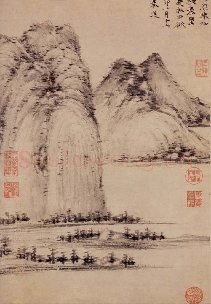 元 倪瓒 江岸望山图 书画作品