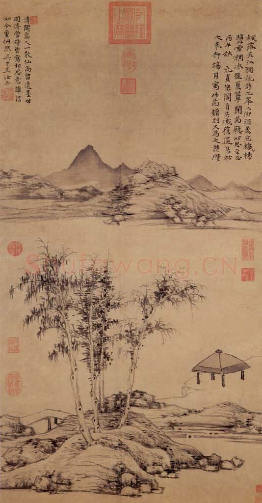 元 倪瓒 枫落吴江图 书画作品
