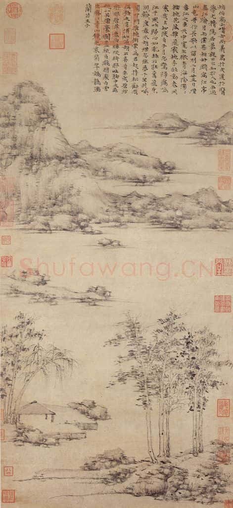 元 倪瓒 江亭山色图 书画作品