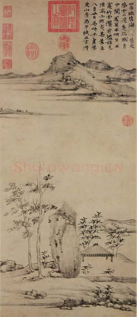 元 倪瓒 紫芝山房图 书画作品