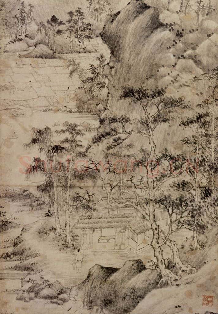 元 王蒙 谷口春耕图 书画作品