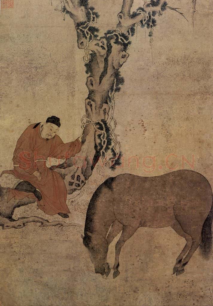元 赵麟 相马图 书画作品
